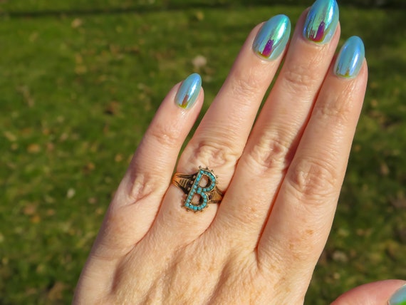 Victorian Turquoise Letter B Ring - image 8