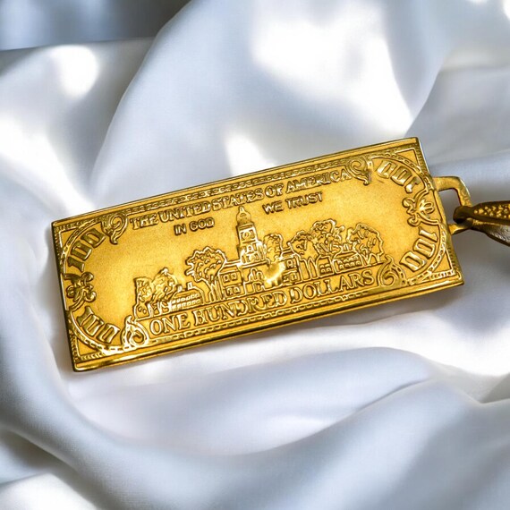 10K Solid Yellow Gold $100 Bill Pendant - Money Necklace Charm Unisex