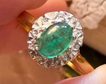 Emerald and Diamond Halo Ring Vintage