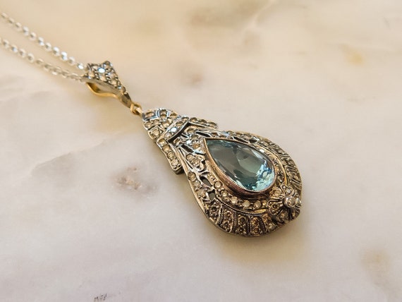 Vintage Aquamarine and Diamond Teardrop Necklace - image 7