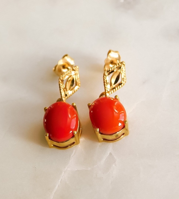 Red coral earrings 14k gold sale