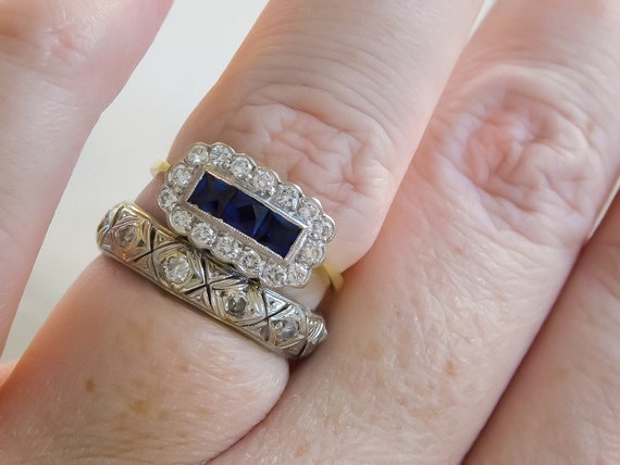 Antique French Cut Sapphire and Diamond Band - image 5