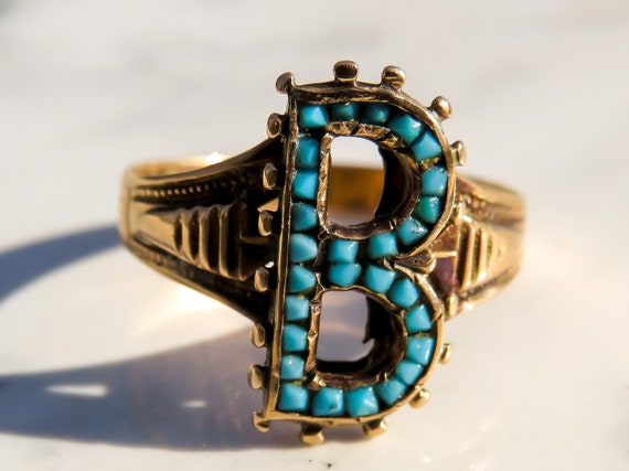 Victorian Turquoise Letter B Ring - image 1