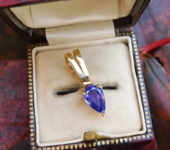 Vintage Tanzanite Teardrop Pendant in 14K Yellow … - image 1