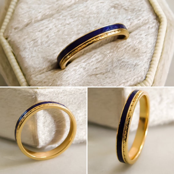 14K Yellow Gold and Lapis Inlay Eternity Band - image 4