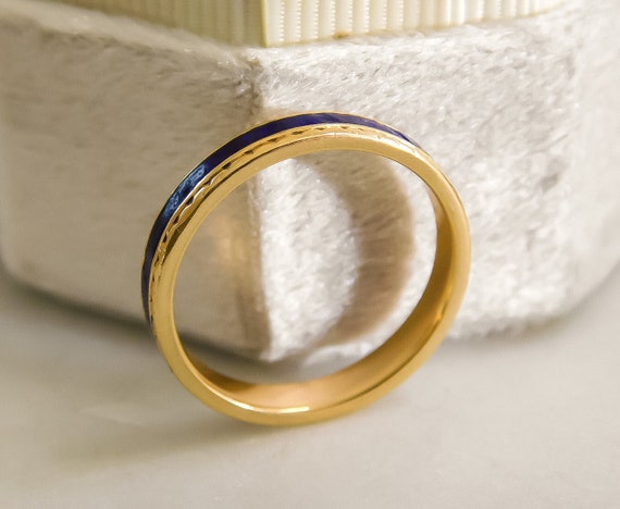 14K Yellow Gold and Lapis Inlay Eternity Band - image 1