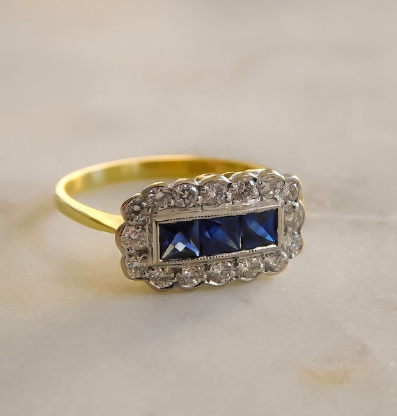 Antique French Cut Sapphire and Diamond Band - image 1