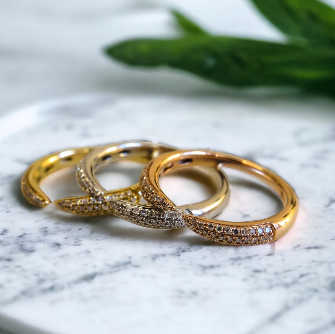 Set of Three Pave Diamond Stacking Rings - Etsy