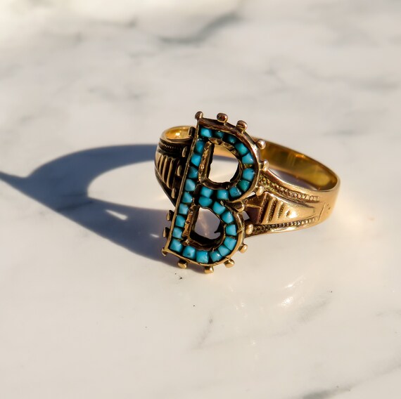 Victorian Turquoise Letter B Ring - image 3