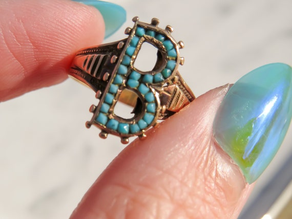 Victorian Turquoise Letter B Ring - image 6