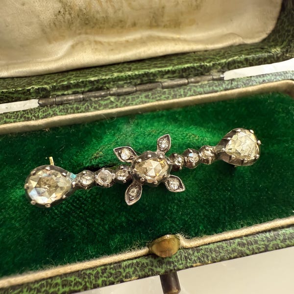 Antique Rose Cut Diamond Brooch: Georgian Silver & 18K Gold