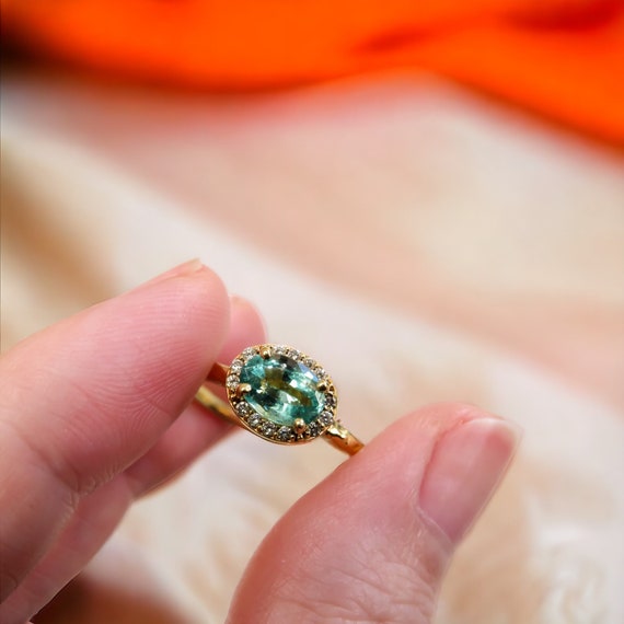 Zambian Emerald Ring in Diamond Halo