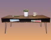 Coffee Table Mid Century Modern Hairpin legs Solid Pine Wood offered in multiple colors