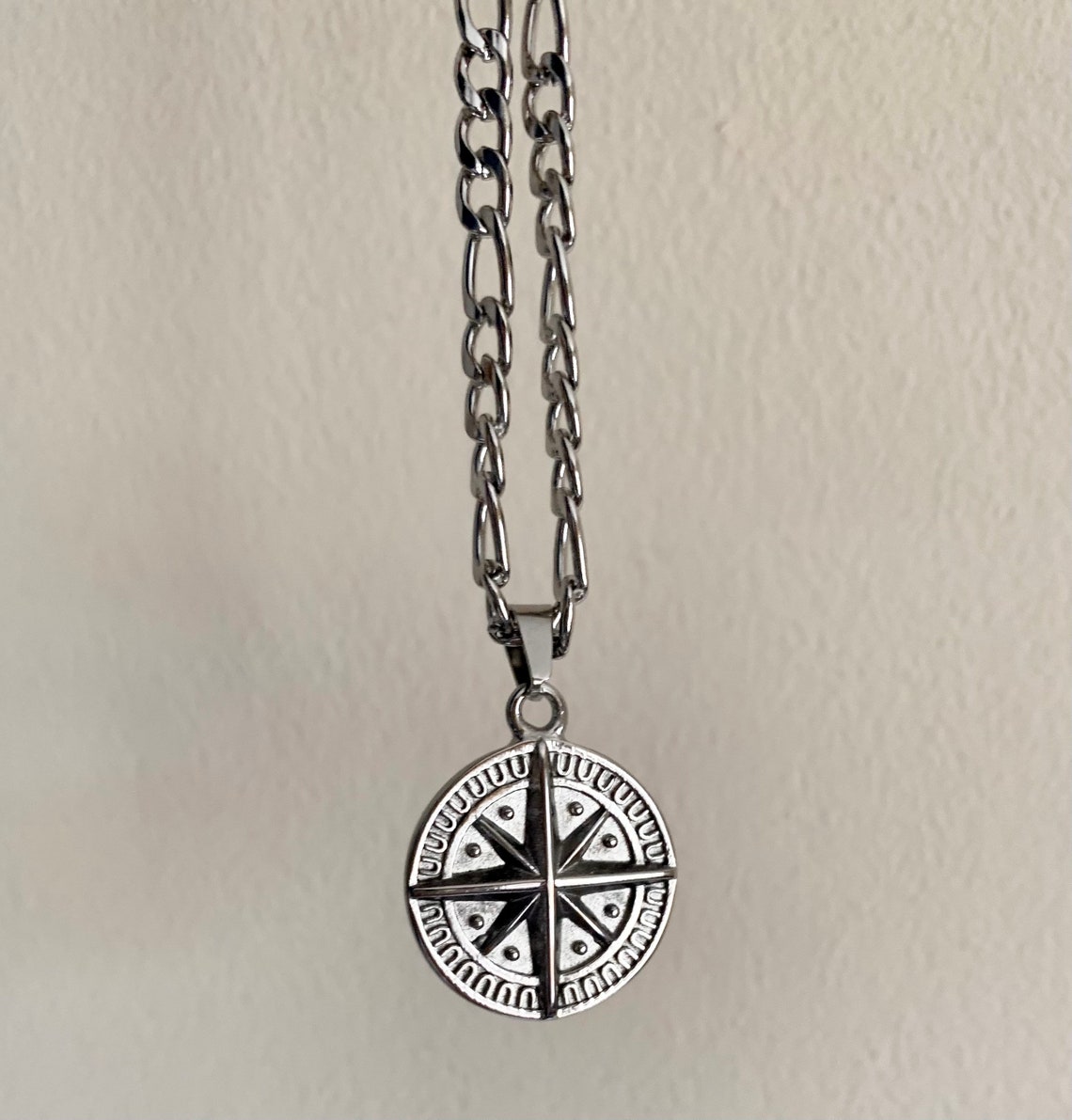 Compass Chain North Star Pendant Stainless Steel Mens Etsy