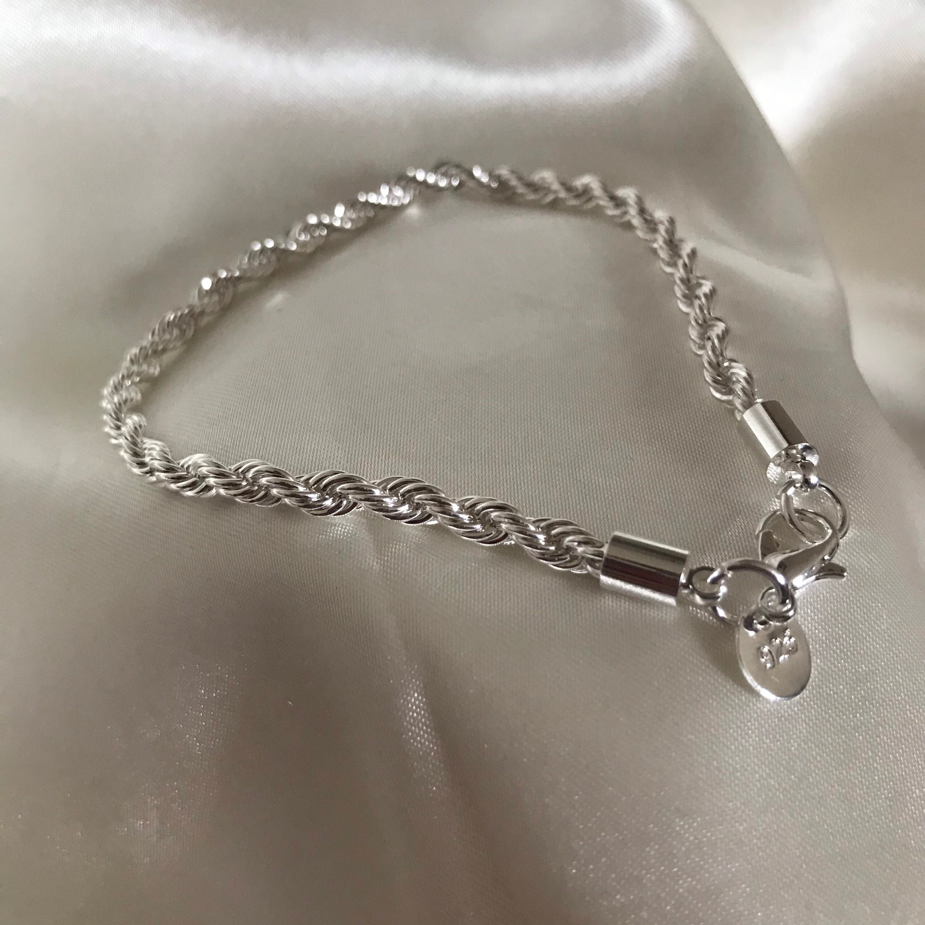 Silver Rope Chain Bracelet Sterling Silver Rope Chain | Etsy