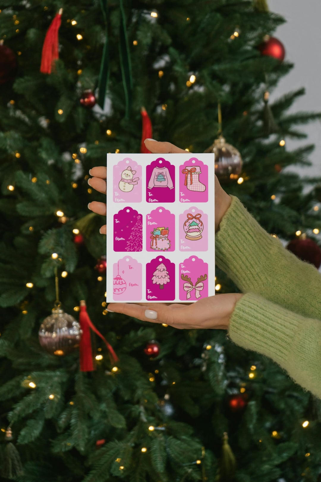 Pink Christmas Gift Tags | Girly Holiday Present Labels (digital ...
