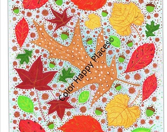 Hojas de otoño y bellotas Página para colorear Colorear en línea o imprimir Página para colorear para adultos Página para colorear para personas mayores Página para colorear para niños Página para colorear para adolescentes