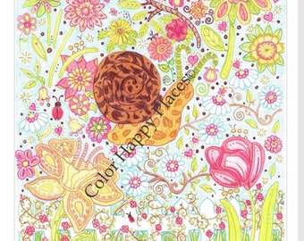 Caracol en el jardín Página para colorear Colorear en línea o imprimir Página para colorear para adultos Página para colorear para personas mayores Página para colorear para niños Página para colorear para adolescentes