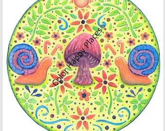 Hongo venenoso con caracoles I Página para colorear en línea o para imprimir Página para colorear para adultos Página para colorear para personas mayores Página para colorear para niños Página para colorear para adolescentes