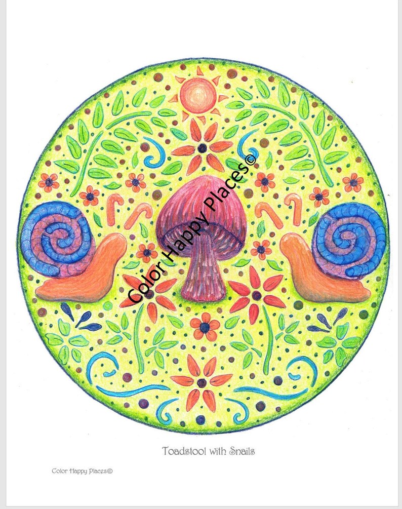Toadstool With Snails I Coloring Page Online or Print Adult Coloring ...