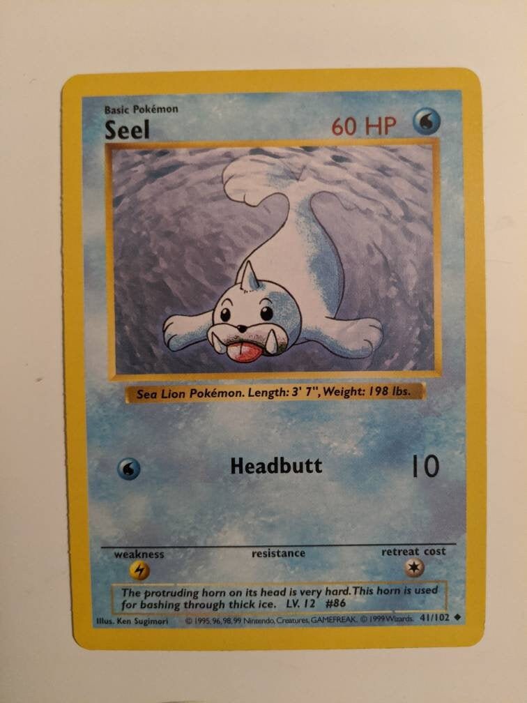 Pokemon Card Base Set Shadowless Seel 41 102 Nm M Etsy