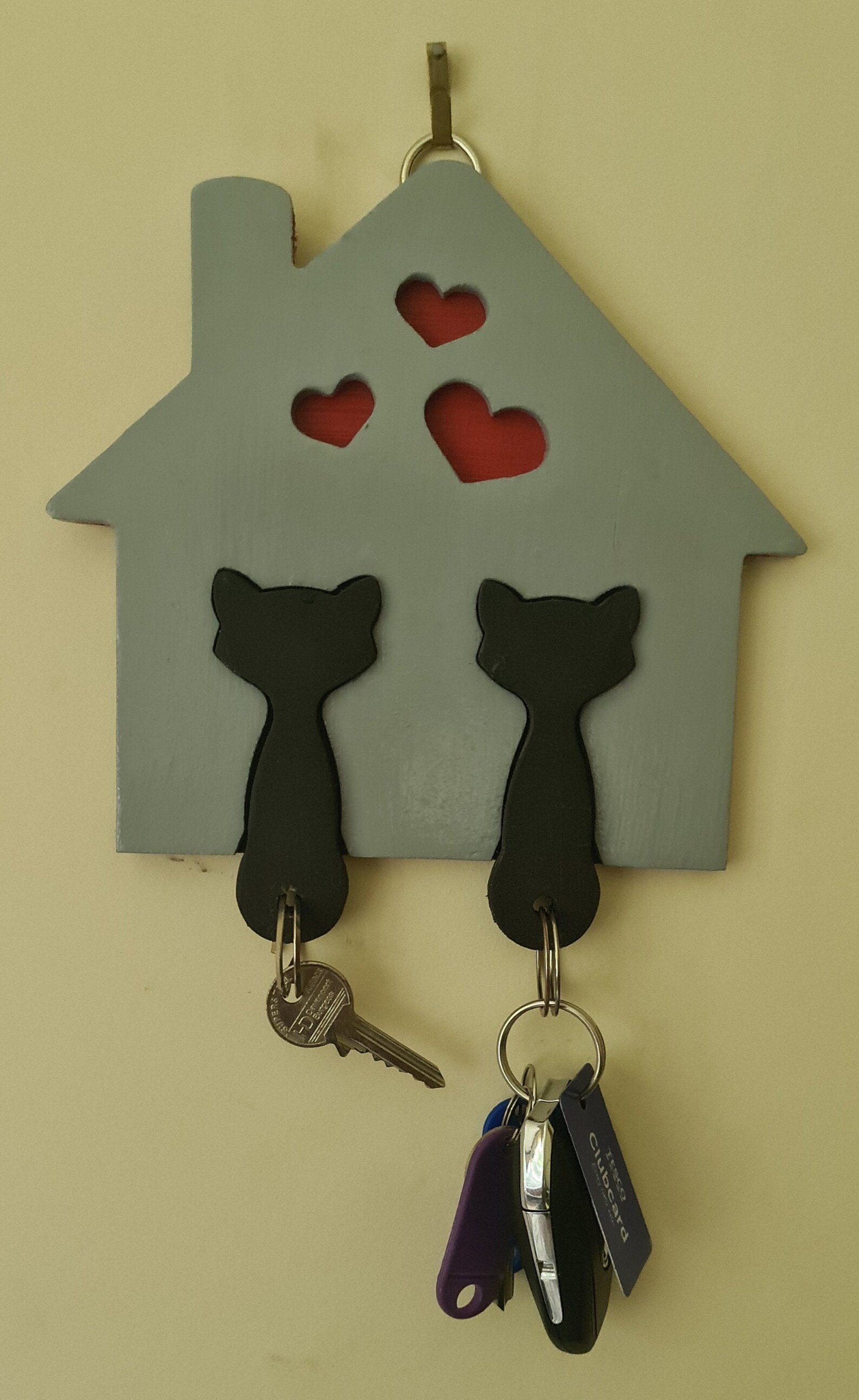 Cat key holder kitchen / entry way wall hanging keyring safe Etsy