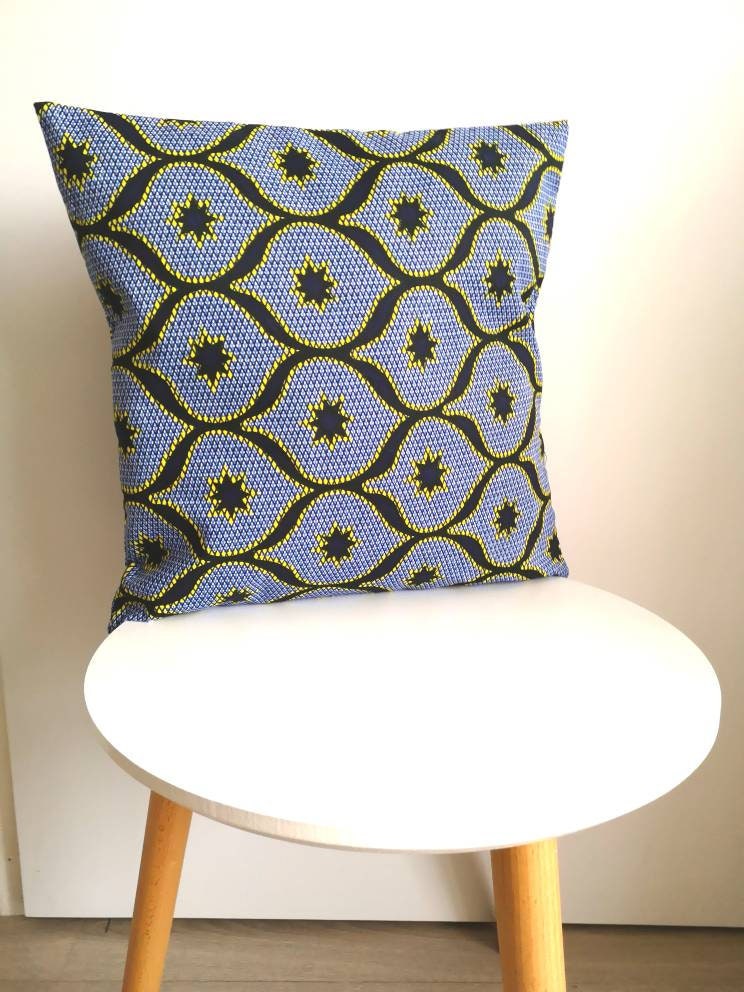 Double Housses de Coussins Africain Wax Jaune Noir