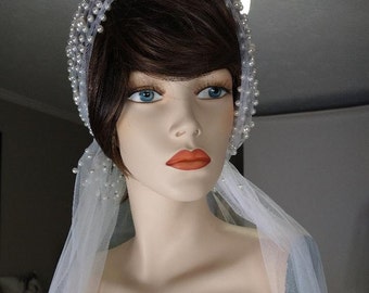 Vintage Inspired Wedding Veil White with Pearls/ Gatsby/Victorian Flair/Go Back In Time 1920s, GORGEOUS!  see info below
