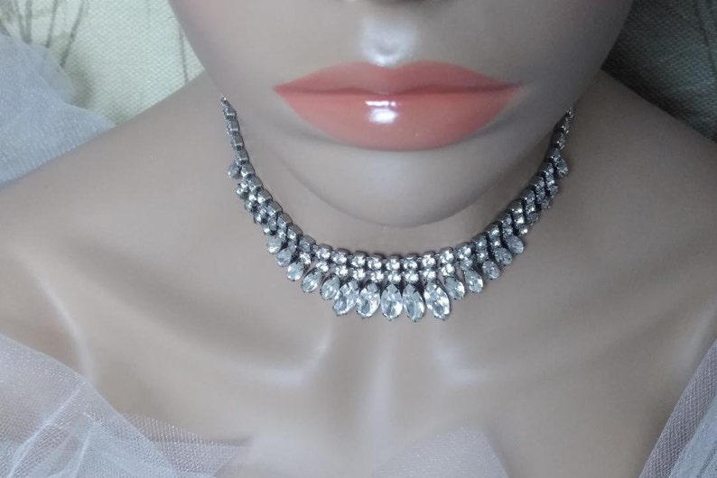 Vintage Rhinestone Necklace, 16 inch, WEISS costume, 1940-1950s, Collectible, Wedding, Bridal, see description below image 6