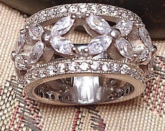 Wide Eternity Band, Diamante/ Sterling Silver Size 6, Makes a Beautiful Engagement ring, Wedding Band,  Right hand ring.  &quot;Estate look&quot;
