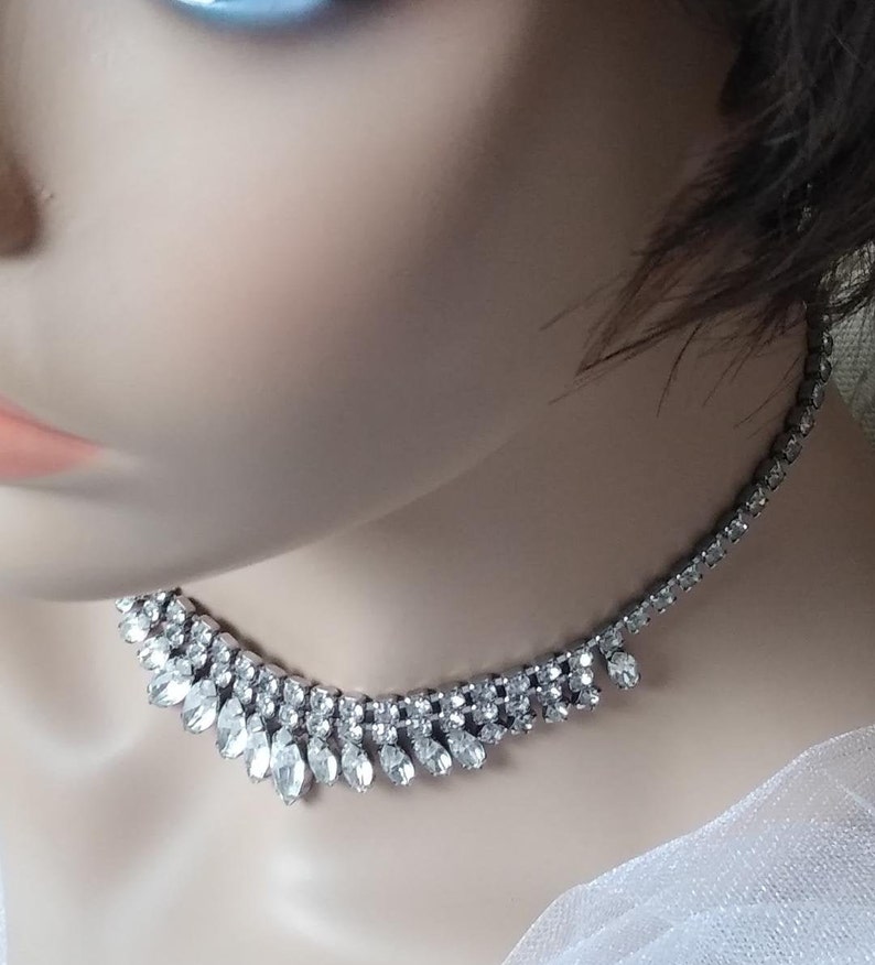 Vintage Rhinestone Necklace, 16 inch, WEISS costume, 1940-1950s, Collectible, Wedding, Bridal, see description below image 4