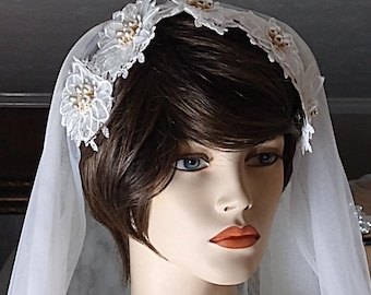 Vintage Inspired Design Wedding Veil/Two Tier/White/Soft Tulle/Pearls/Gorgeous! 30 inches long/Make It Yours! see below