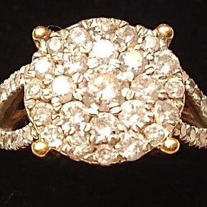 Diamond Engagement Ring/ .90 CTW/ 10K Gold, Illusion Setting/Round Cut/Diamonds Cascade Down the Band / Gorgeous!!