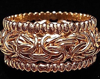 Beaded Byzantine 18K gold over sterling silver Wide Band/Eternity Band/Unisex ring/Beaded and Rope Design/Ancient Greek Design/Size 8
