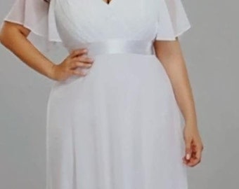 Bridal Gown/White/Floor length/Size 26/Gorgeous!/Sexy V Neckline/Flutter Design Sleeves/Slenderizing/Elegance At Its Best/Make It Yours!