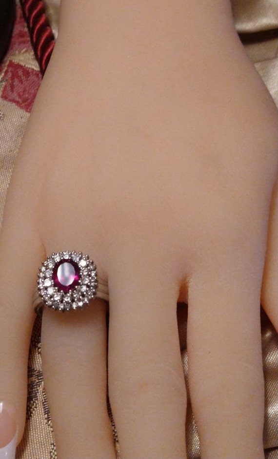 Diamond Ring One Carat/ With Rhodolite Garnet/ En… - image 2