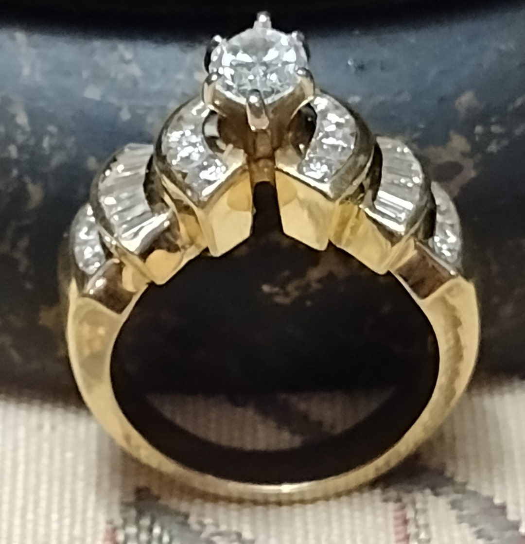 Diamond Ring/vintage/1990s/14k Yellow Gold/1.75 Total Carats/step Cut