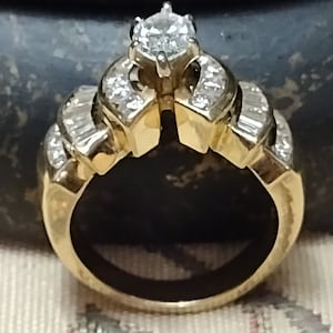 Diamond Ring/Vintage/1990s/14K Yellow Gold/1.75 Total Carats/Step Cut Design/Gorgeous! Engagement Ring/Right Hand Ring/Make It Yours!