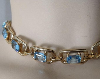 Vintage Necklace Choker Style with Gorgeous Square Cut Blue stones Early 1940s. Very Collectible Today/Bridal/ Holiday Jewelry see below