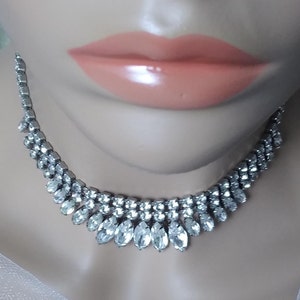 Vintage Rhinestone Necklace, 16 inch, WEISS costume, 1940-1950s, Collectible, Wedding, Bridal, see description below image 1