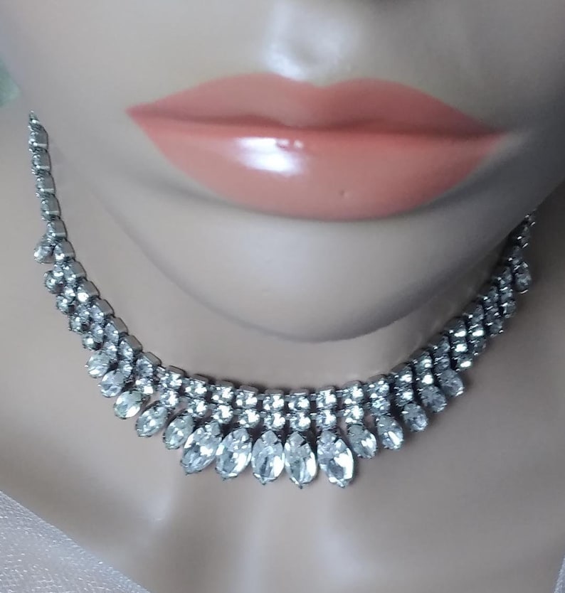 Vintage Rhinestone Necklace, 16 inch, WEISS costume, 1940-1950s, Collectible, Wedding, Bridal, see description below image 1