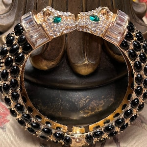 Panther Bangle/Cuff Bracelet/Gorgeous FAUX Gemstones/Gold Plated/Statement Piece/Make IT Yours