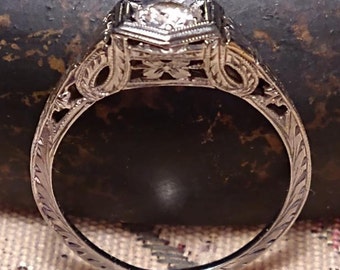 Vintage Art Deco Diamond Engagement Ring, 0.45 CWT, 18k White Gold