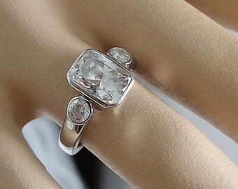 Rose Cut Ring Antique Design Diamond Like Solitaire Center Stone /Two carats/ 1990s/ Sterling Silver 925  see info below