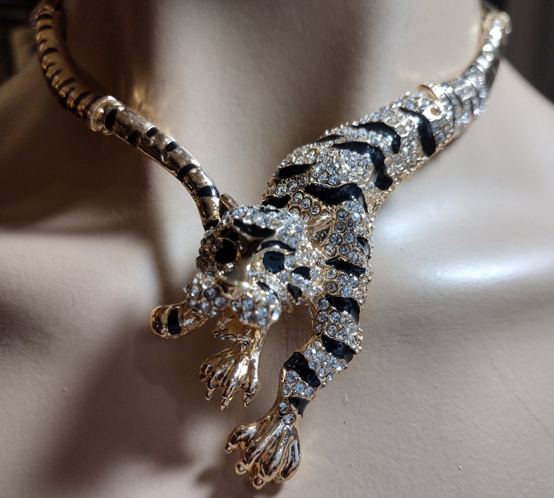 Collana Tigre Leopardo In Acciaio Inox Placcato Oro 18K Ciondolo Ghepardo Donna Ragazze