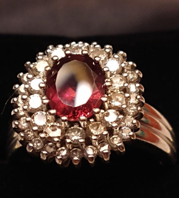 Diamond Ring One Carat/ With Rhodolite Garnet/ En… - image 8