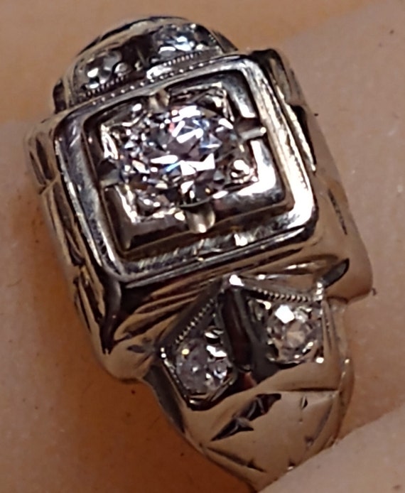 Vintage Diamond Engagement Ring/18K White Gold/Ar… - image 8