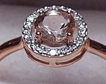 Morganite Ring .40 cwt Round Solitaire with Diamond Accents in 10K Rose Gold/Beautiful Engagement Ring/Halo Design/Make IT Yours Today!