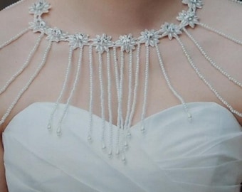 Pearl Bolero Jacket/Wedding Wrap/Bridal Shawl/Dress Coverup/ With Beads For Wedding Dress/Gowns