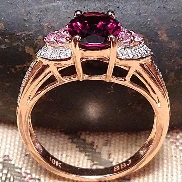 10K Rose Gold/Grape Color Garnet Ring/With Pink Sapphire and Diamond Accents/Gorgeous!